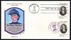 UNITED STATES FDC 20¢ Dr Mary Walker DUAL 1982 Collins H-P