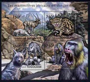 Togo 2011 Endangered Animals of Africa perf sheetlet cont...