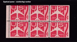 1960 AIRMAIL booklet pane 7c carmine jet Sc C60a MNH fresh OG F Typical