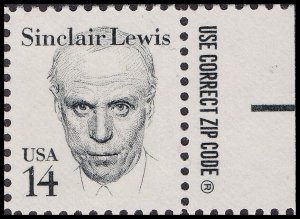 US 1856 Great Americans Sinclair Lewis 14c zip single R (4 stamps) MNH 1985