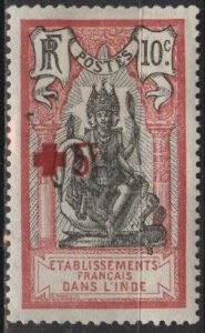 French India B5 (mh, dg) 10c+5c Brahma, rose & black (1938)