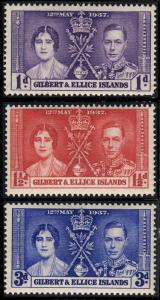 GILBERT & ELLICE ISL. 1937 SG 40/42 KGVI CORONATION SET of 3 Mint* (MOGH / MM) 