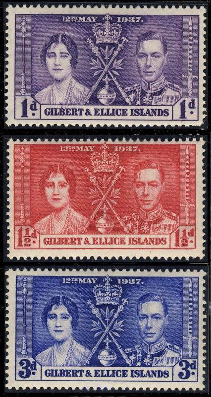 GILBERT & ELLICE ISL. 1937 SG 40/42 KGVI CORONATION SET of 3 Mint* (MOGH / MM) 