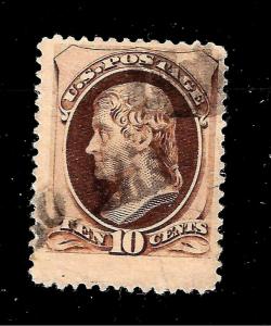  US 1875 Sc# 188 10 c JEFFERSON  USED Light Cancel / Crisp Color - JUMBO