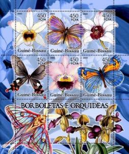 GUINEA BISSAU 2005 SHEET BUTTERFLIES ORCHIDS INSECTS FLOWERS