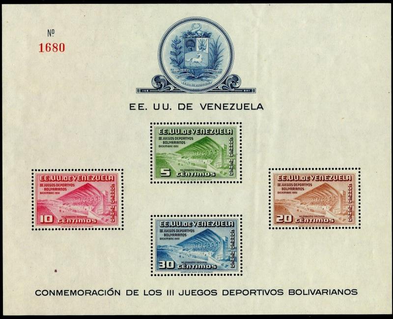 VENEZUELA Sc#C337a 1951 Bolivarian Games Souvenir Sheet  Mint NH