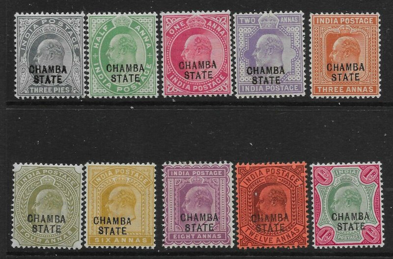 INDIA-CHAMBA SG28/40 1903-5 OVERPRINT SET MTD MINT