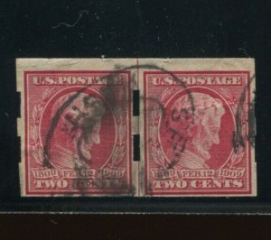 368 Schermack Type 3 Used Guide Line Pair of 2 Stamps  (BX4322)