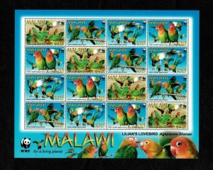 Malawi 2009 - WWF Lilian's Lovebird - Sheet of 16 Stamps - Scott #751 - MNH