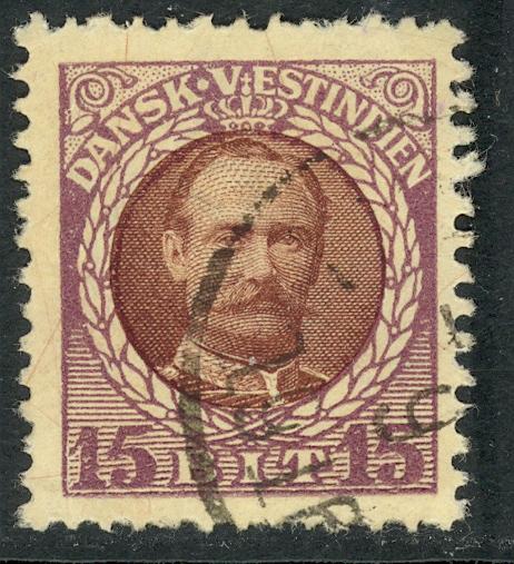 DANISH WEST INDIES 1908 15b Violet & Brn FREDERIK VIII Portrait Issue Sc 45 VFU