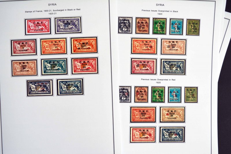 COLOR PRINTED FRENCH SYRIA 1916-1946 STAMP ALBUM PAGES (56 illustrated pages)