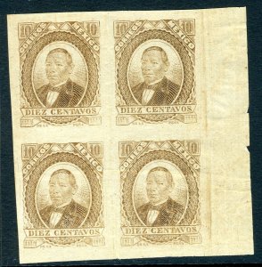 Mexico 1879 Juarez 10¢ No District Thin Paper Block of 4 IMPERF  MX705