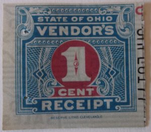 United States State Revenue Ohio Sales Tax 1 Cent No Seal Used