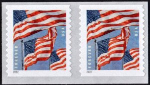 NEW ISSUE: (Forever) U.S. Flags Coil Pair: BCA, 3K Roll (2022) SA