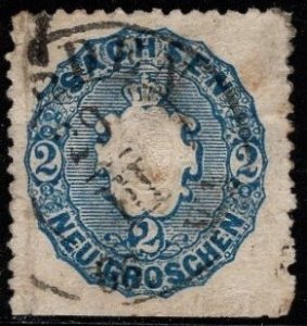 1863 Germany Sachsen Scott #- 18 2 New Grosch Coat of Arms Blue Used