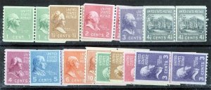 US Sc 839 - 851 Multicolor 1¢-10¢ MNH Original Gum Coil Joint Line Pairs Set