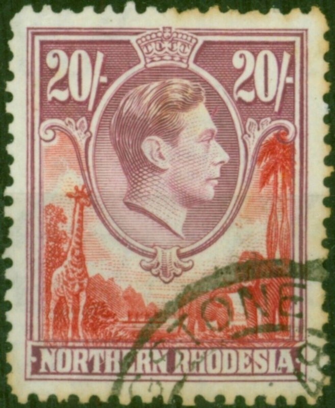 Northern Rhodesia 1938 20s Carmine-Red & Rose-Purple SG45 Good Used