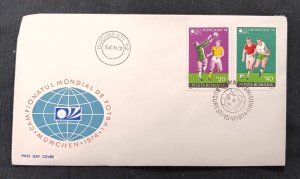 D)1974, ROMANIA, FIRST DAY COVER, ISSUE, FOOTBALL, WORLD CHAMPIONSHIP,