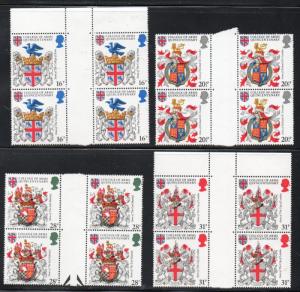 Great Britain Sc 1040-3 1984 Heraldry stamps gutter blocks of 4 mint NH