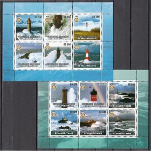 Mauritania, 2002 Cinderella issue. Lighthouses, 2 sheets of 6. Rotary logo.