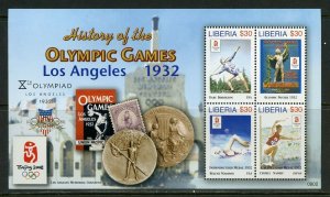 LIBERIA  BEIJING  HISTORY OF THE OLYMPIC GAMES LOS ANGELES 1932 SHEET  MINT NH