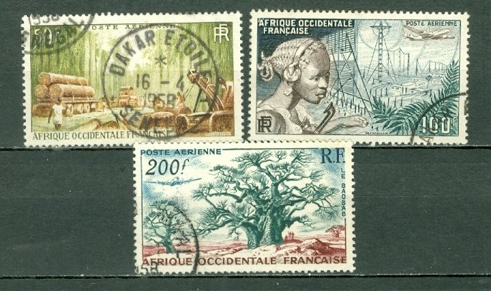 FRENCH WEST AFRICA 1954 AIR #C18-C20  SET USED...$4.75