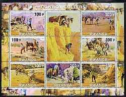 Rwanda 2001 Cowboy Golfers perf sheetlet containing 7 val...