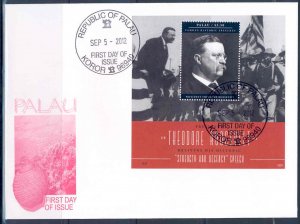 PALAU  TEDDY ROOSEVELT  STRENGTH AND DECENCY SPEECH SOUVENIR SHEET  FDC 