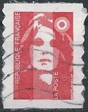 France 2348 (used, paper attached) (2fr50) Marianne, red, die cut coil (1994)