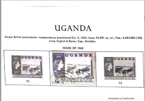 A) 1962, UGANDA, FORMER BRITISH PROTECTORATE, INDEPENDENCE PROCLAIMED OCT 9 1962 