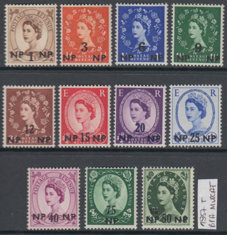 XG-AL709 BPA IN EASTERN ARABIA - Muscat, 1957 Definitives, Overprinted MNH Set