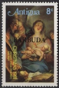 Barbuda 527 (mnh) 8c Christmas: “Holy Night” by J. Stella, ovptd (1981)