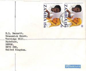 BT228 1977 Zambia *Kitwe* BARCLAYS BANK Commercial Air Mail Cover {samwells}