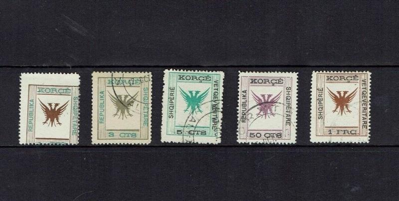 Albania: 1917 definitives, part set including 1 franc value, fine used.