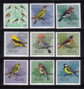 Poland stamps #1452 - 1460, MNH, complete topical set, Birds, CV $6.05