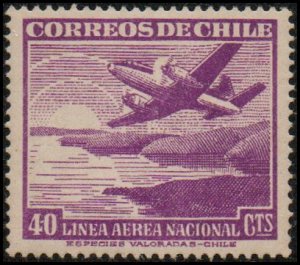 Chile C156 - Mint-NH - 40c Plane at Sunrise (dull gum) (unwmk) (1951) (cv $0.55)