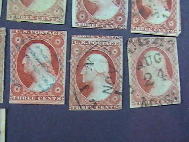 U.S.# 10-11 X 42 pieces-USED-MANY SHADES & CANCELS--WASHINGTON--1851-55