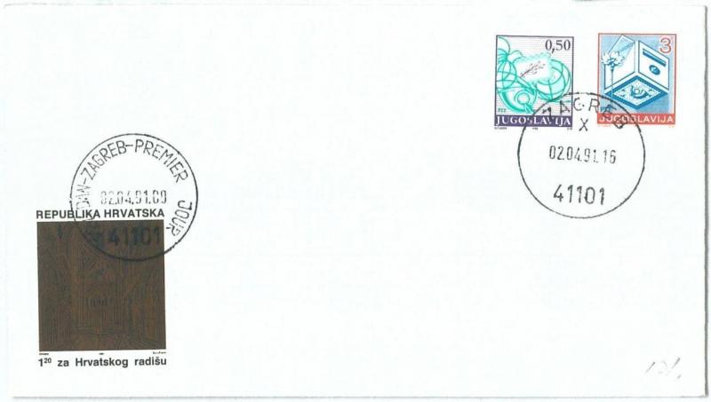 70158 - YUGOSLAVIA Croatia - POSTAL HISTORY -   Mixed franking on COVER 1991