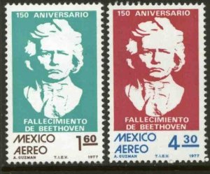 MEXICO C541-C542, Sesquicentennial of death of Beethoven MINT, NH. F-VF.