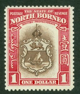 SG 315 North Borneo 1939. $1 brown & carmine. A fine fresh mounted mint...