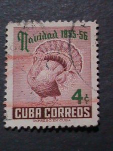 ​CUBA-1955 SC#548 CHRISTMAS- TURKEY VERY OLD CUBA STAMPS USED- VERY FINE