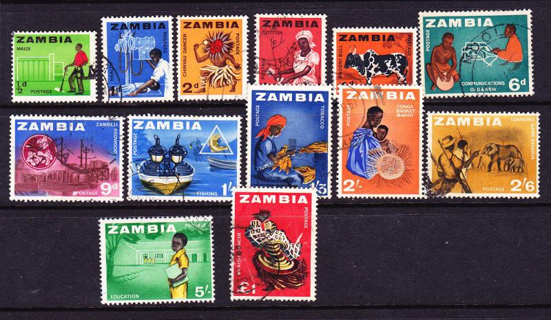 ZAMBIA   1964 DEFINITIVES  PART SET 13 FU 