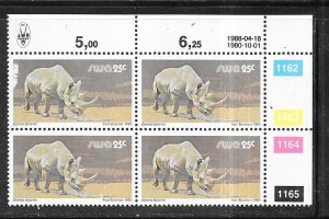 SWA - #459 25c Rhino margin block of 4 (MNH) CV$4.25