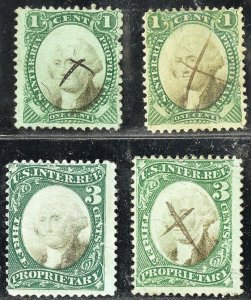 US Stamps # RB1a+b,RB3a+b Revenue Used Fresh Scott Value $120.00