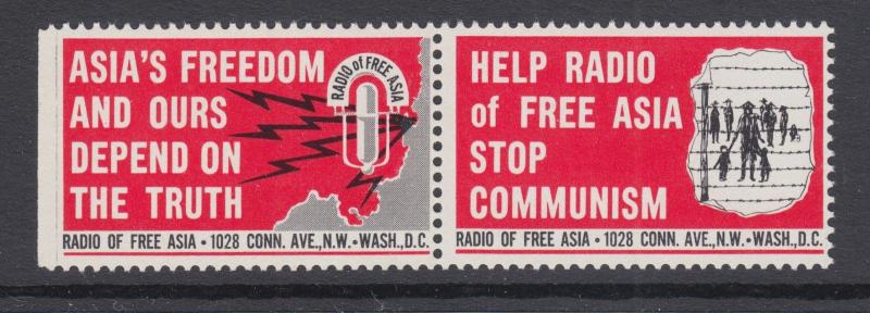 Radio Free Asia, Anti Communist se-tenant Cinderella Pair, VF