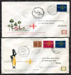 d106 - NETHERLANDS 1960 Lot of (2) KLM First Flight Covers. Ghana & Las Palmas