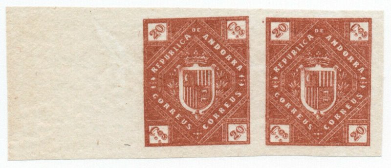 (I.B) Andorra Postal : Arms of The Republic 20c (die proof)