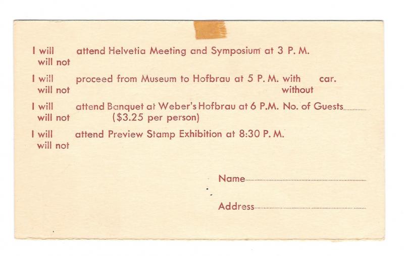 UY7 Reply Postal Cards 1950 National Philatelic Museum Invitation Response