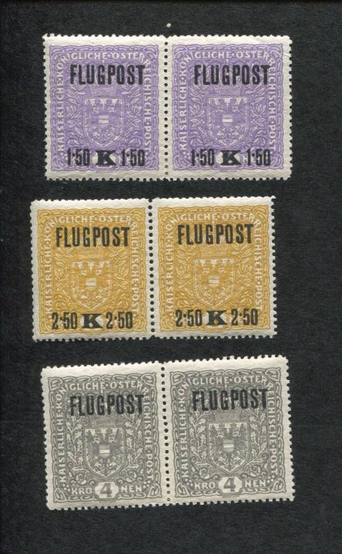 Pair Set of 3 1918 Austria Issues of The Monarchy Air Postage Stamps #C1-C3