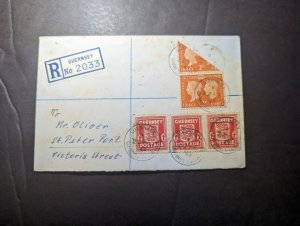 1941 Registered British Channel Islands Bisect Stamp Cover Guernsey Local Use